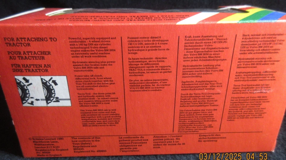 Vintage Britains Volvo BM 2654 Tractor Farm Toy 9521 1:32 scale New in Box - Image 4 of 4