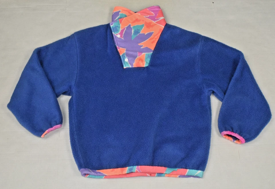 Jaqueta Pulôver Vintage Tamanho M Azul Lã Tropical Neon Laranja Nylon Snap Neck - Imagem 2 de 4