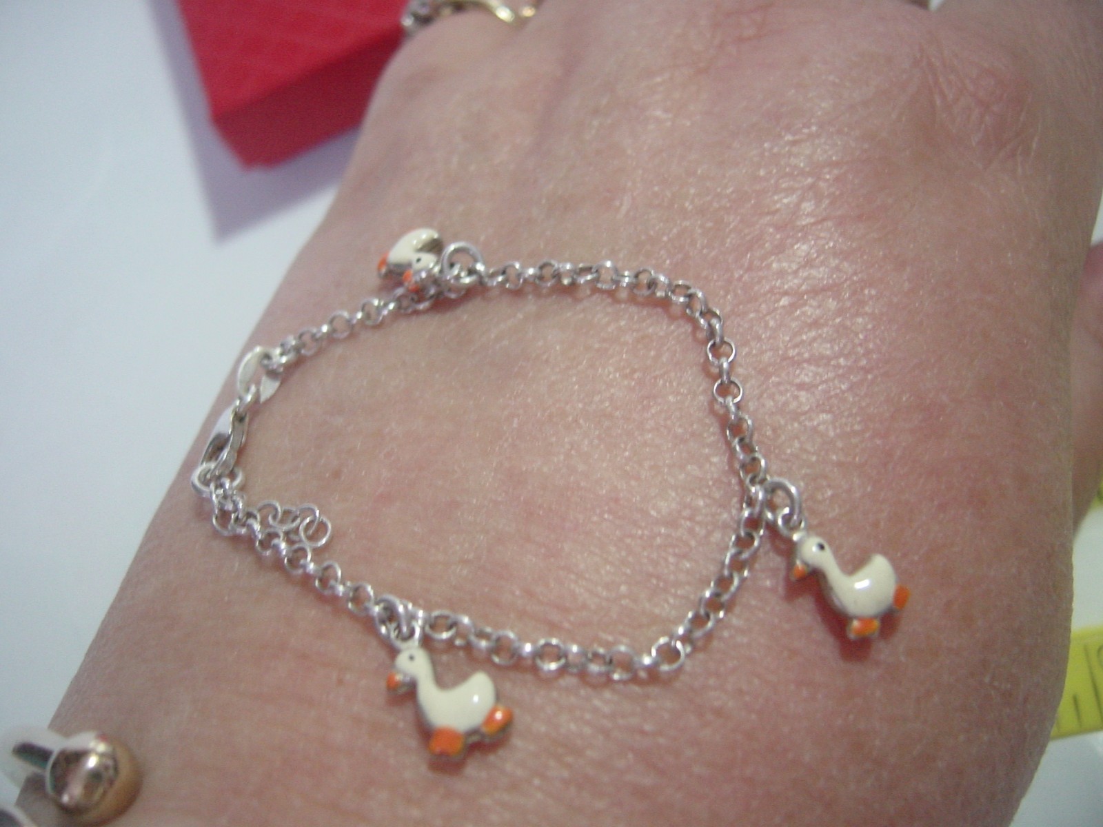 Superb Solid Silver 3 Enamelled "Ducks" Bracelet-… - image 5