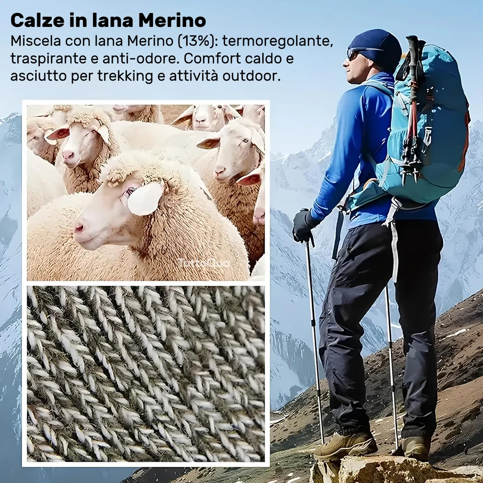 Set 5 Paia Calzini Lunghi Calze Uomo INVERNALI Caldi Morbidi LANA Merino Termici - Immagine 4 di 4