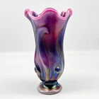 Fenton Carnival Glass Lily Of The Valley Vase Plum Opalescent Swung Flared Vase