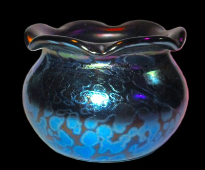 #ad #ad Czech Oil Spot Cabinet Vase Salt Nut Dish in Deep Blue Iridescence Joliet4You $199.00