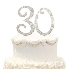 Silver 30Th Birthday Cake Topper Elegant Rhinestone Party Decoration