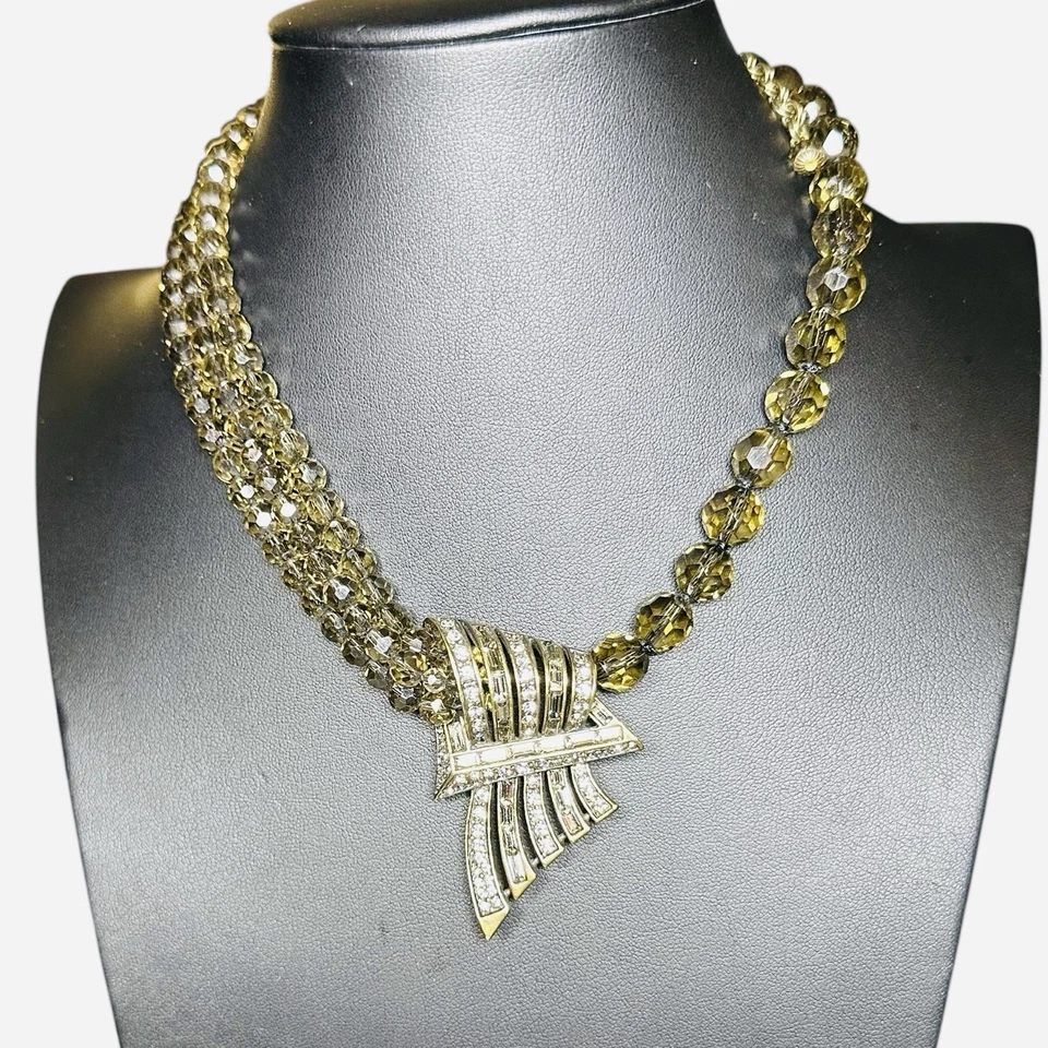 Rare HEIDI DAUS Necklace Art Deco Smokey Taupe Faceted Beads Crystal Quartz Vtg - Image 2 of 4