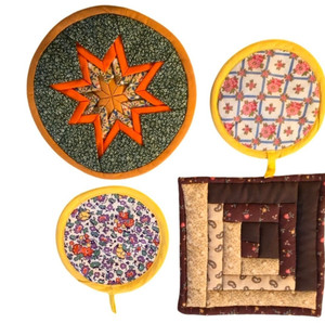 Vintage Quilted Hot Pads lot Handmade Trivets Floral Star Patterns Colorful