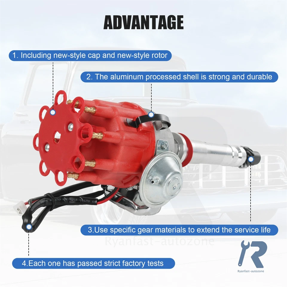 Ignition Distributor for Chevy SBC BBC 283 305 327 350 454 V8 R2R  w/ Cap & Roto - Image 4 of 4