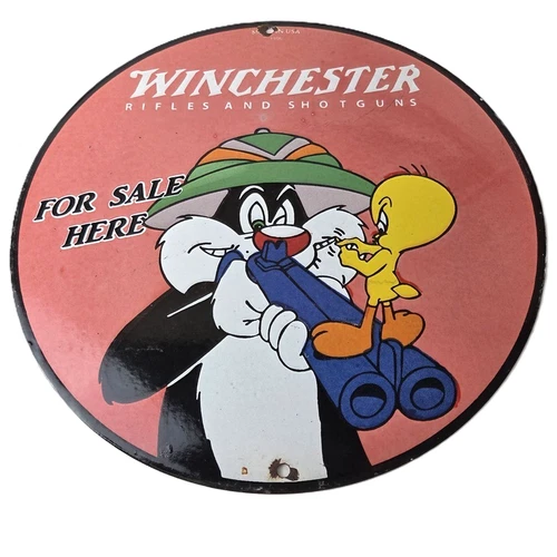 Vintage Winchester Porcelain Sign - Shot Gun Firearms Gas Service Pump Sign