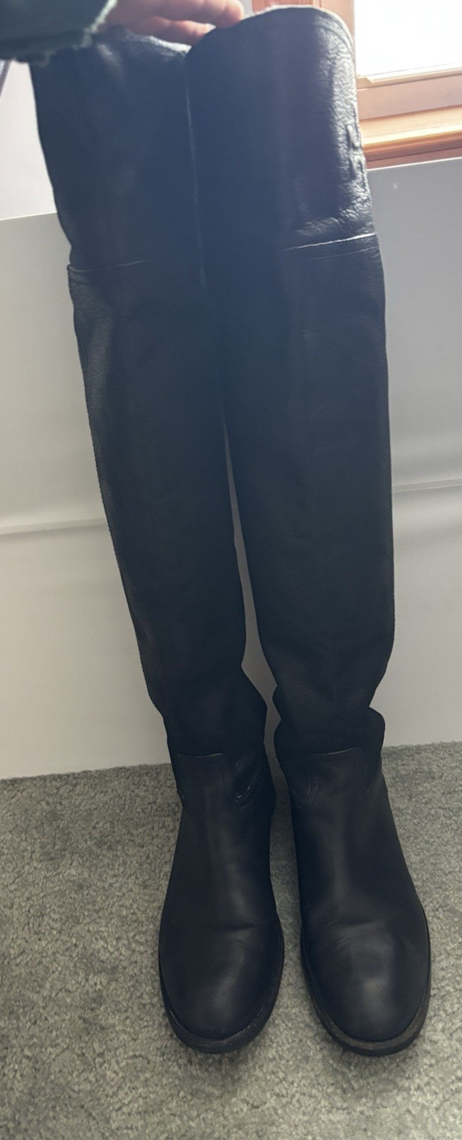 Tory Burch Simone Tall Over The Knee Black Leather Boots Size 7M Equestrian thumbnail 2