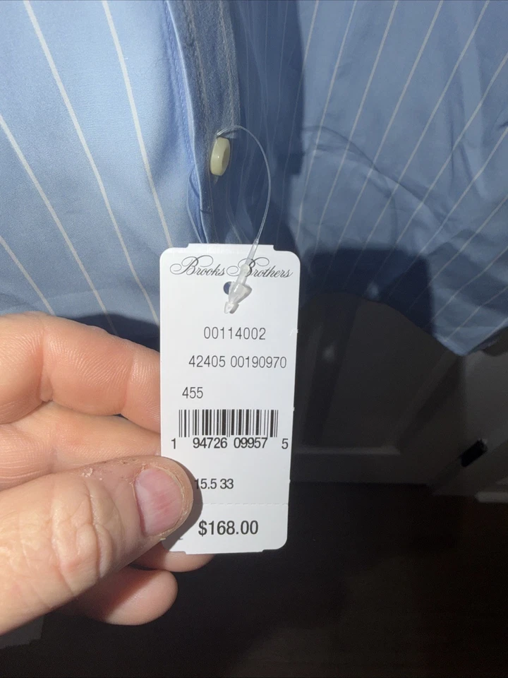 Camisa de vestir Brooks Brothers Thomas Mason 15,5/33 azul a rayas manga larga nueva con etiquetas Foto 4 de 4