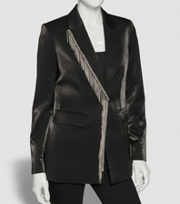 Karl Lagerfeld Paris Women's Black Rhinestone Trim Blazer Jacket Coat Size 12.