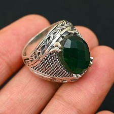 Green Emarild Men's Ring 925 Sterling Silver Handmade-Statement All Size-BJ155