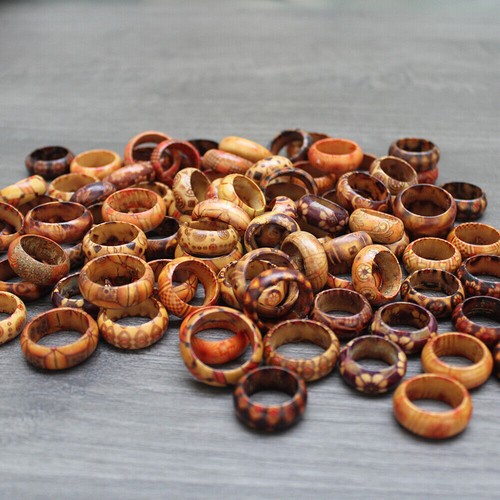 Fashion Natural Wood Band Ring Mix Bulk Jewelry Party Gift Craft Geometric Print - Picture 14 of 14
