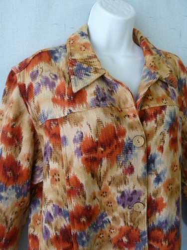 Coldwater Creek Fall Sedona Watercolor Abstract Ikat Floral Cotton Jacket Coat~L - Picture 2 of 7