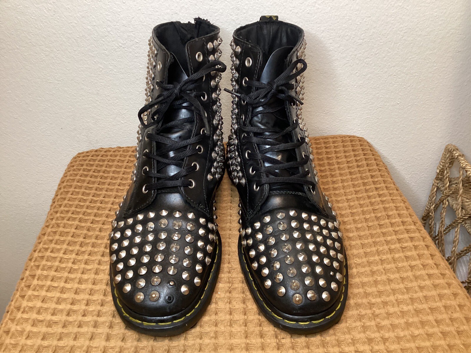RARE Dr. Martens Spike Men’s Sz 13 Black Silver Combat Boots Beads Studded Punk image 4
