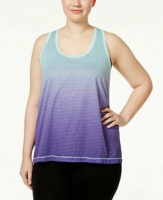 Ideology Women's Tank Top Dip-Dyed Purple Blue Chevron Shirt Size 1X