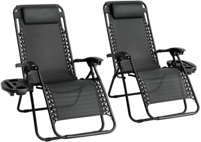 2 X RECLINING SUN LOUNGER OUTDOOR GARDEN FOLDING ZERO GRAVITY CHAIR ADJUSTABLE - Image 1 of 4