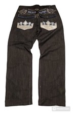 CROWN HOLDER Mens Size 38 Jeans Denim Embroidered Embellished Y2K HipHop Baggy