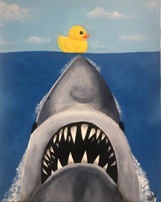 Original Pop Surrealist Jaws Painting 16x20 Acrylic On Canvas,Signed,COA,Charity
