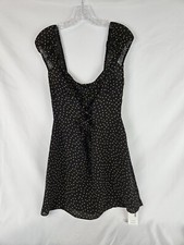 Reformation Women's Polka Dot Lace-up Mini Dress Short Sleeve Black/gold Size 12