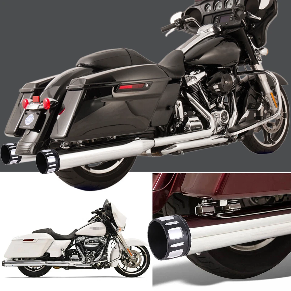 DNA 4" Slip On Mufflers For Harley 95-16 Touring Road Street Glide Exhaust Pipes - Image 3 of 4