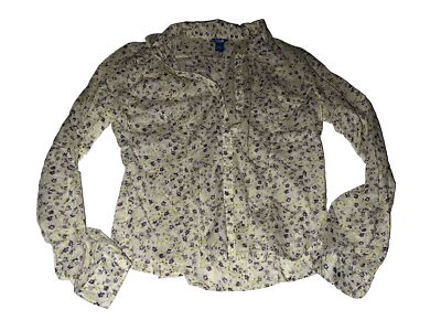 Lily Size L Button Down Floral Cotton Shirt Length 23  L11