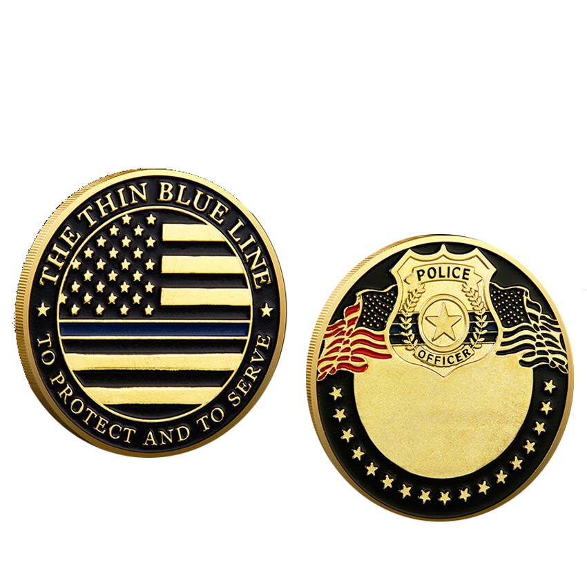 1 Pc Souvenir Flag Blue Line Challenge Coin Law Enforcement Thin Police Officers