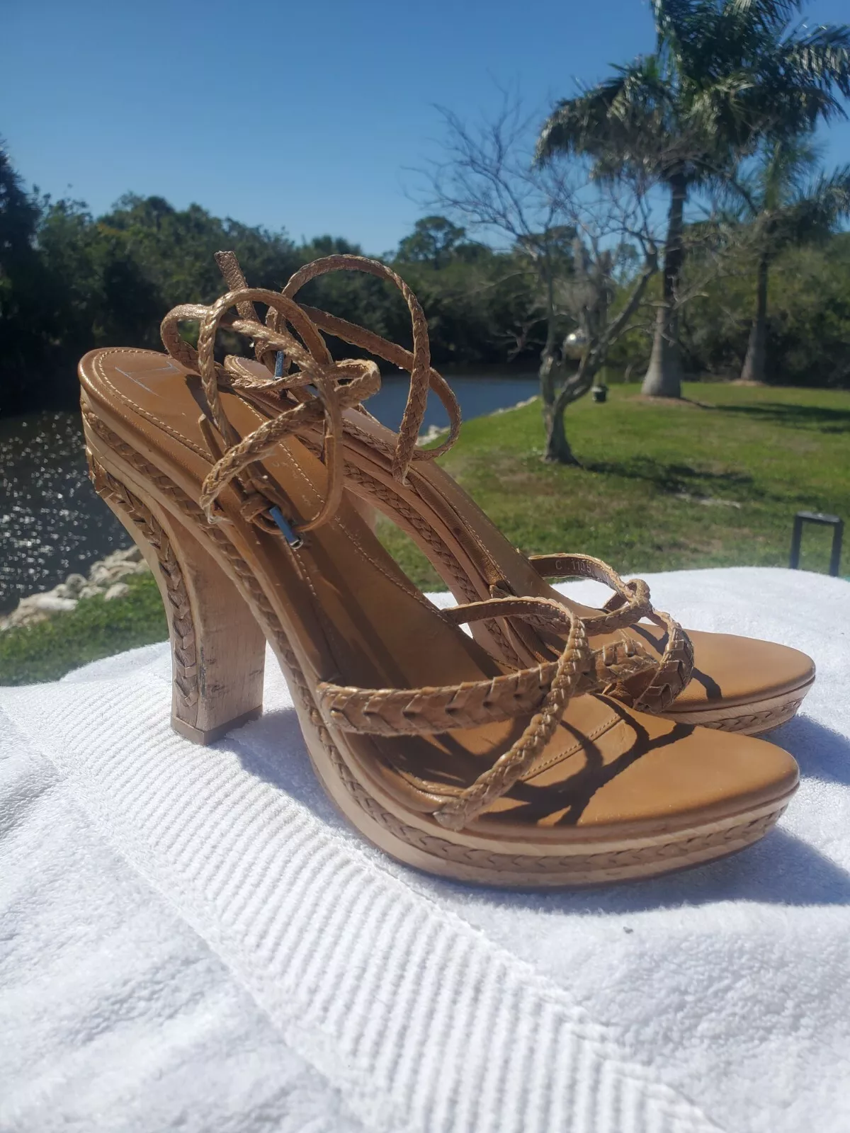 Sandales à plateforme CHRISTIAN DIOR cuir gaucho bois enveloppant pointure 38,5 8,5