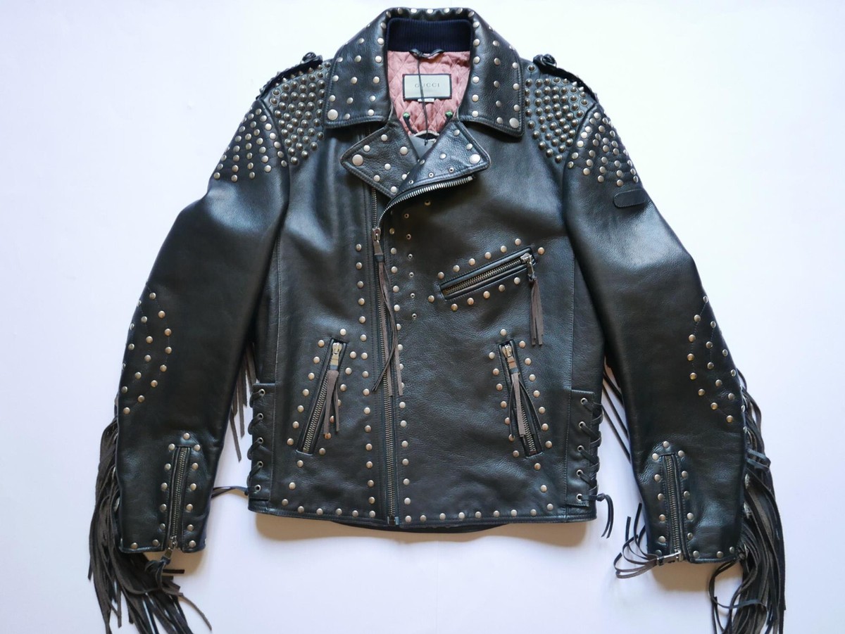 Gucci Jacket Leather Biker Studded Embroidered Fringe Moto Gucci Jacket Leather Biker Studded Embroidered Fringe Moto