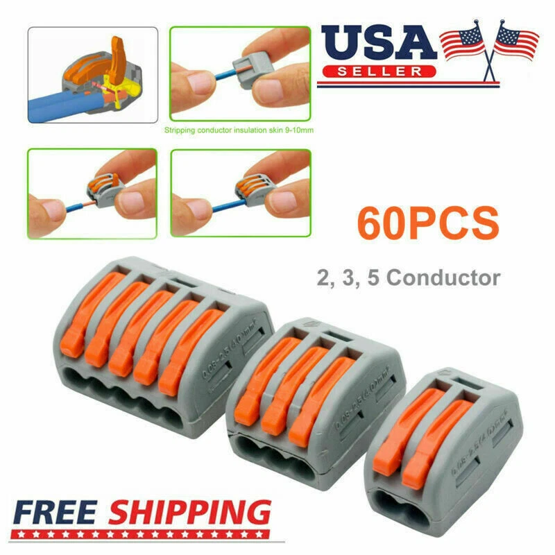 60Pcs Reusable 222 Electrical Connectors Wire Block Clamp Terminals Cable 2/3/5 - Image 2 of 4