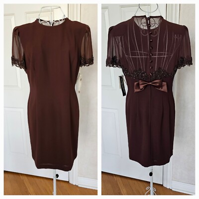 NEW $129.99 Donna Morgan Dress Sz 8P Brown/espresso Embellished Sleeves and back