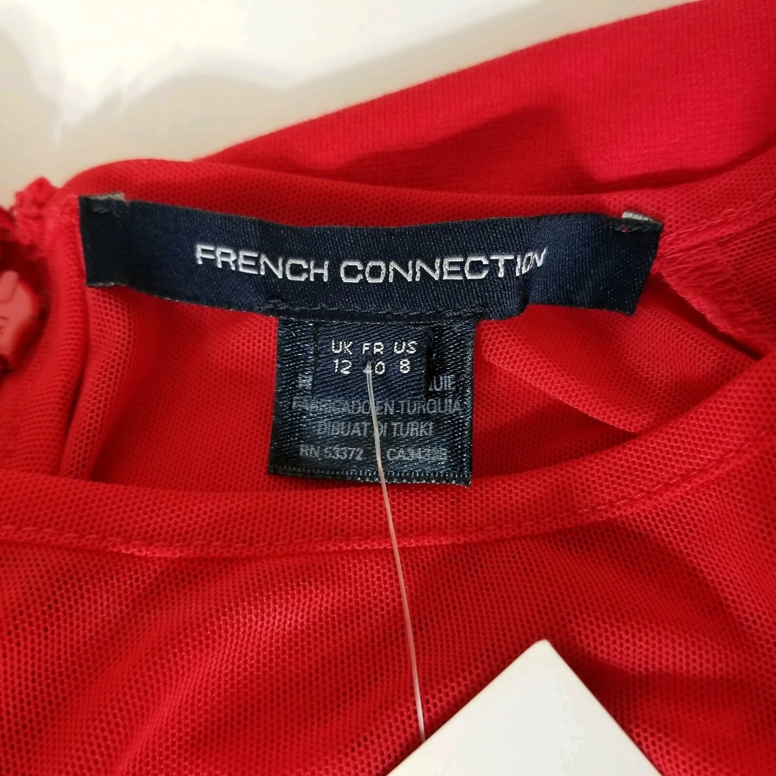 Abito French Connection San Valentino viscosa manica lunga Royal Scarlet taglia 8 nuovo con etichetta