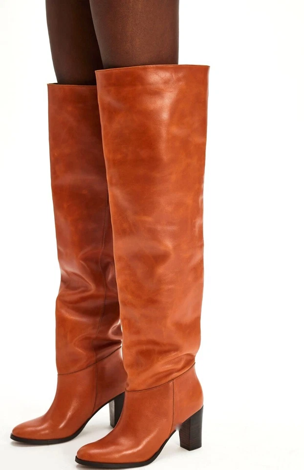 Free People Georgia Седло Ботинки Над Коленом Затененная Кожа Магазин Образец 9 НОВЫЕ - Изображение 4 из 4