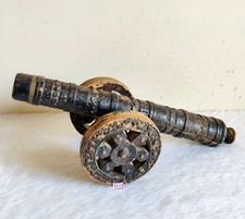 Vintage Wooden Hand Made Black Painted Cannon Decorative Old Collectible WD917