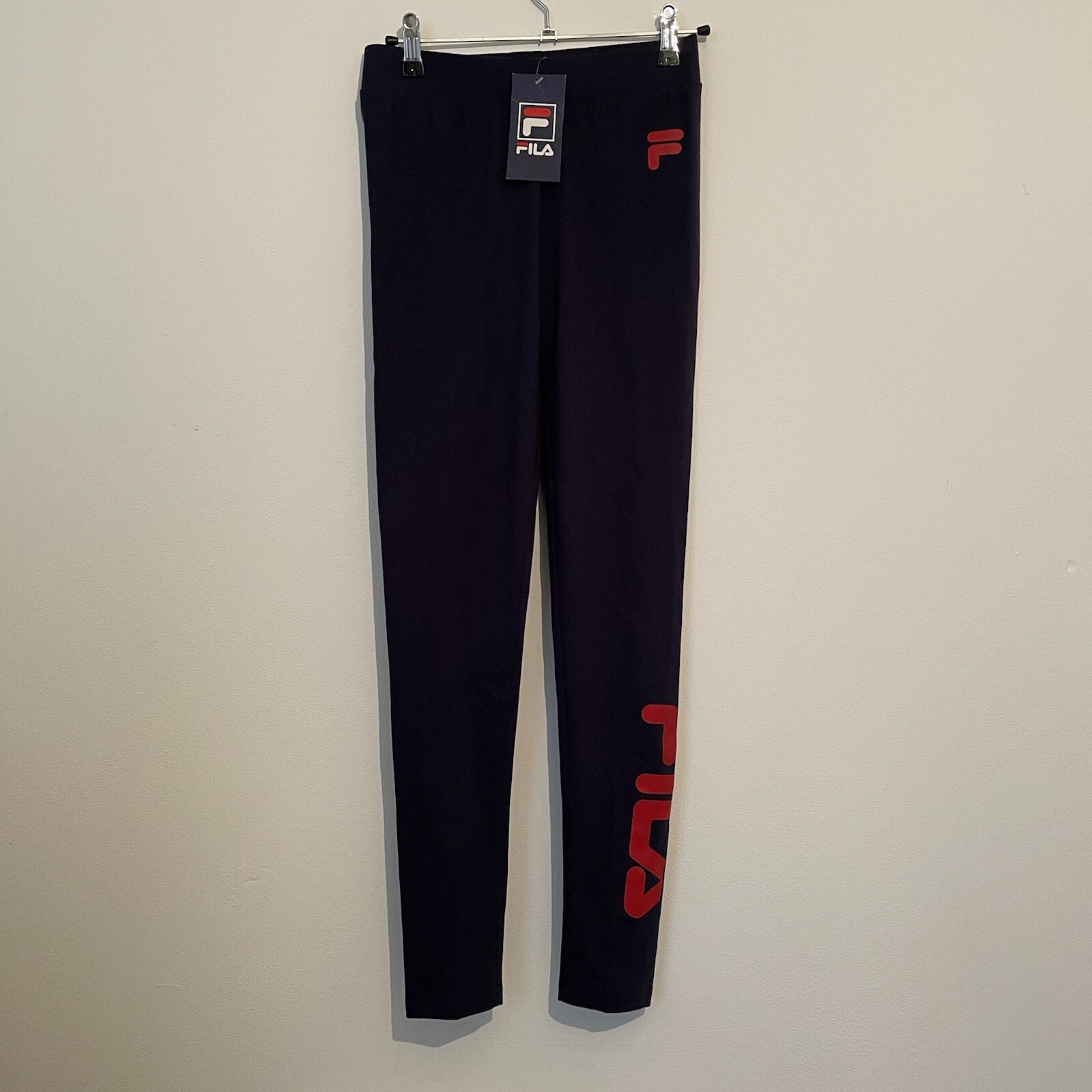 Leggings nuovi con etichette Fila Beba vita alta logo blu navy XS 6 8 rrp £25