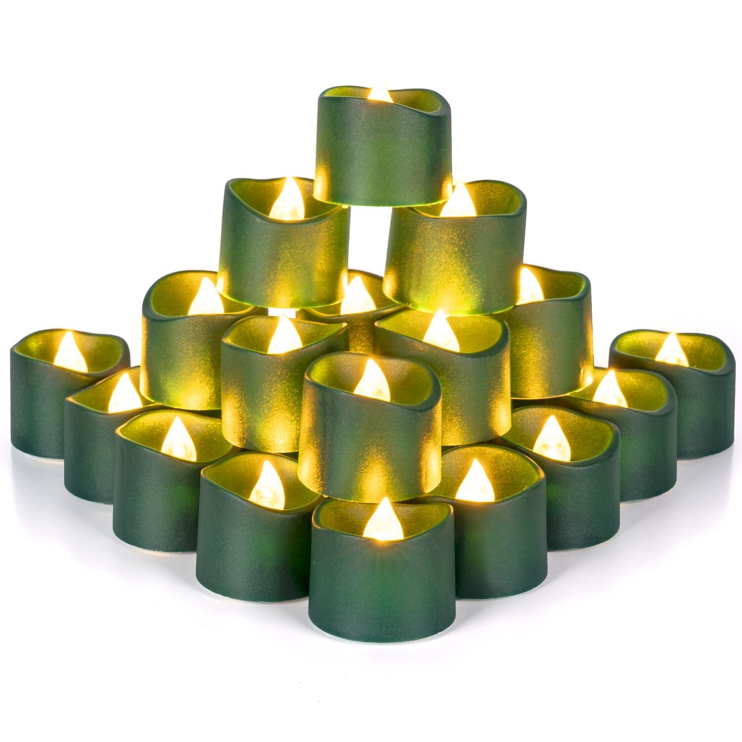 Homemory Green Tea Lights Candles Battery Operated, 12-Pack Flameless Votive ...
