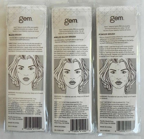 3 Gem Makeup Brushes (Powder, Blush, Angled Blush) Clear Handles, New NIP - Bild 7 von 7