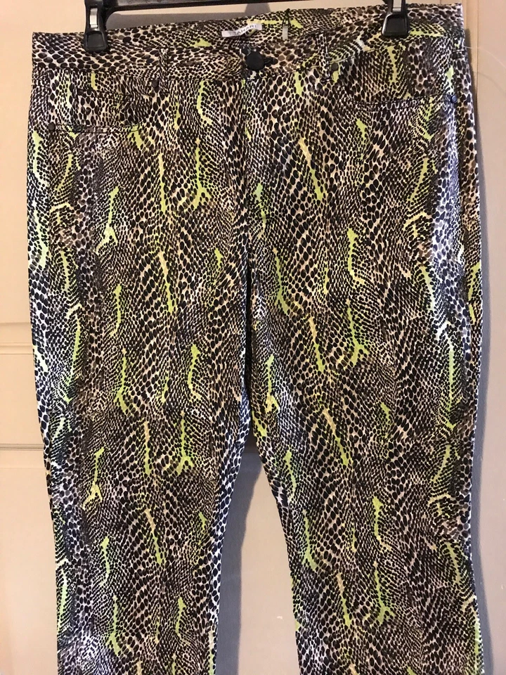 Nuevos pantalones de leopardo de piel de serpiente con estampado animal talla 16 para mujer $ 88 gris blanco verde *