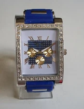 Men's Stone Silver Finish Blue Silicone Band Hip Hop Fashion Watch