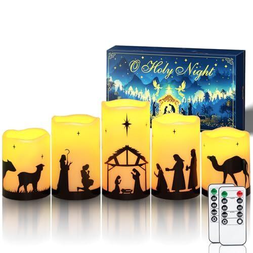 Flameless Christmas Nativity Scene Candles, Battery Operated LED Pillar