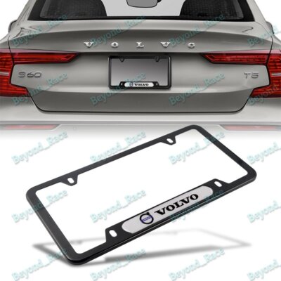 For 1PCS VOLVO Black White Stainless Steel Metal License Plate Frame Brand New