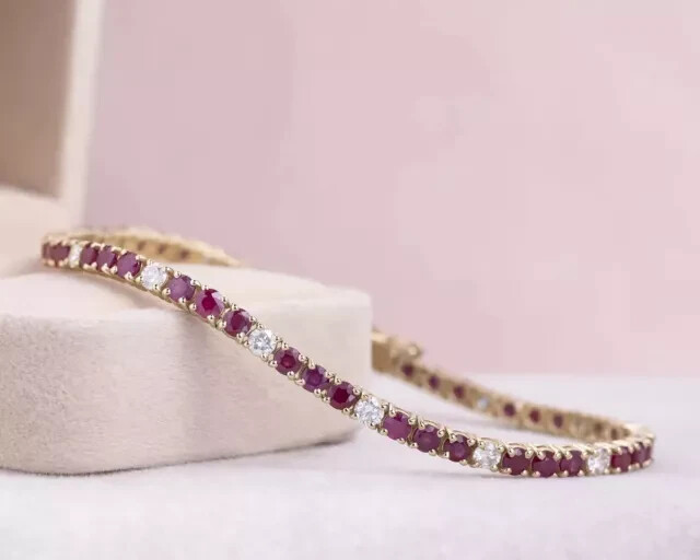 5Ct Pink Lab Ruby Tennis Bracelet in 14k Gold Plated