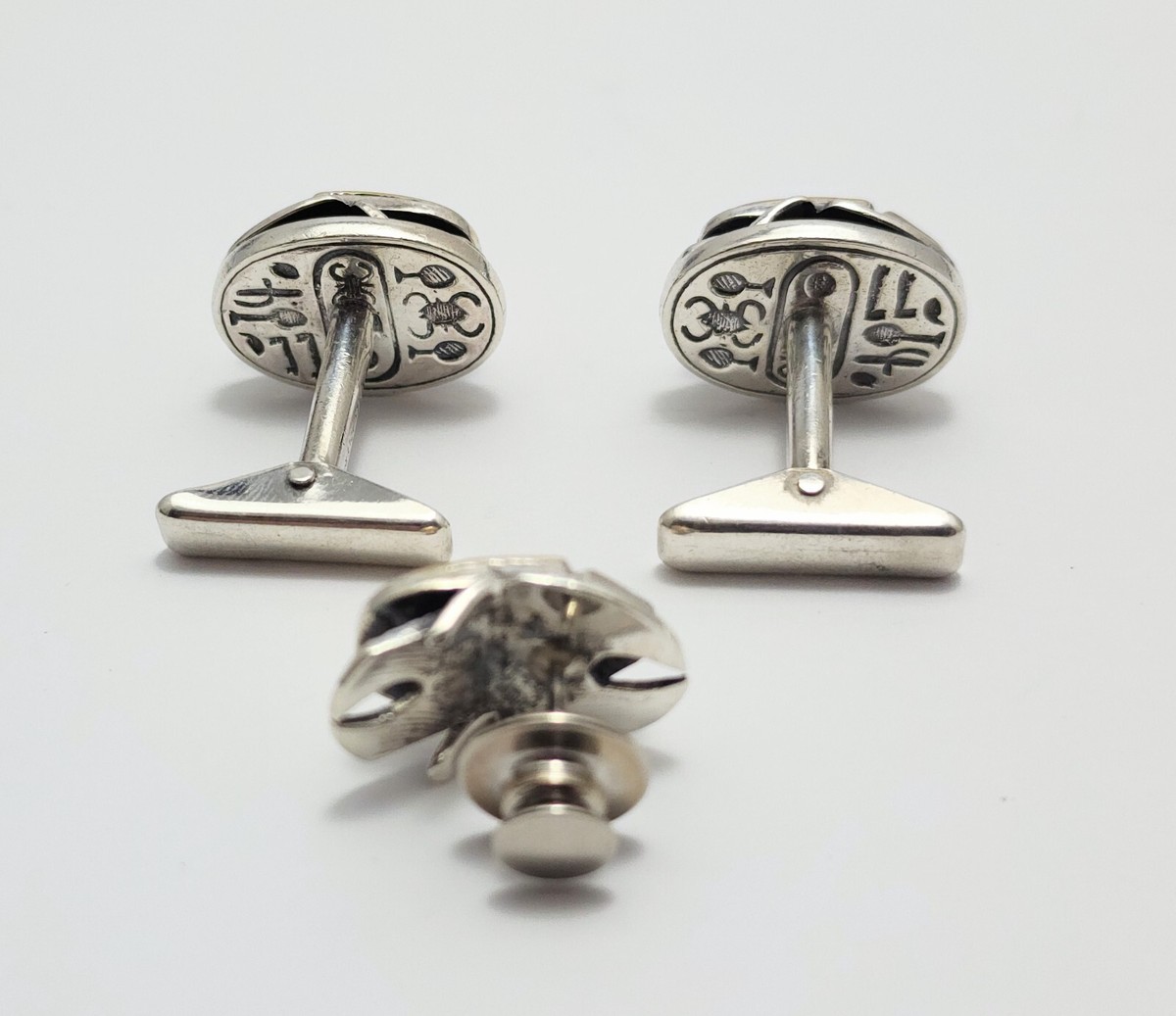 Boutons De Manchette Et épingle Allan Adler En Argent Sterling 925 – Occasion, Style Scarabée Et étoiles