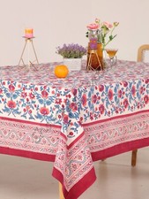 Tovaglia stampata a blocchi a mano floreale indiano colore rosso mirtillo - tavolo fattoria