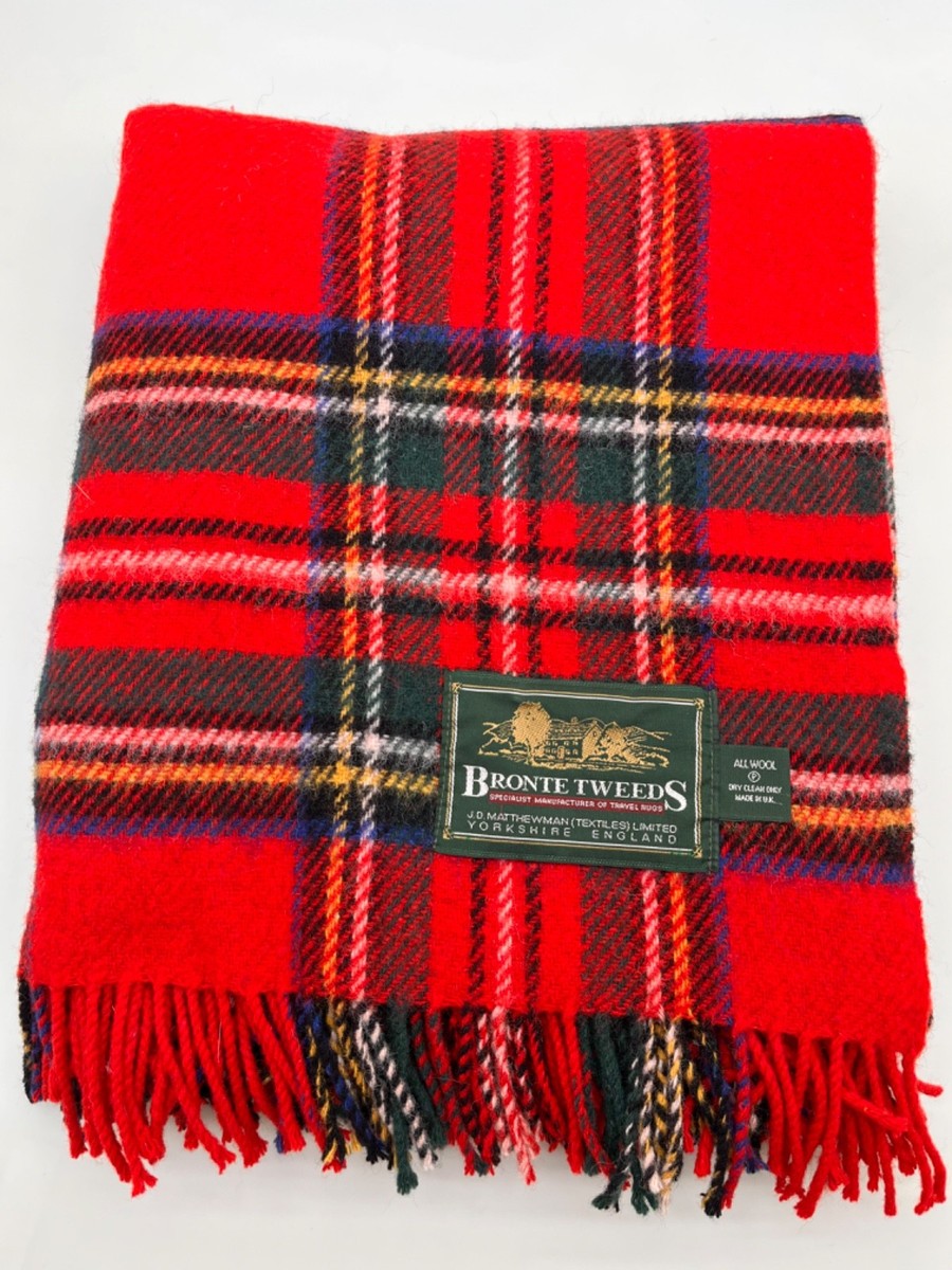 Tapis De Voyage / Couverture Pique-nique Bronte Tweeds – 100% Laine, Tartan Vert Et Rouge, 50x42 Cm, Fabriqué UK