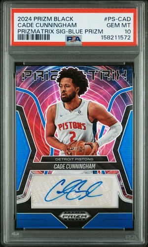 2024-25 Prizm Black Prizmatrix Blue 28/49 Cade Cunningham Auto PSA 10 BB2