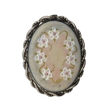 Artisan Daisy Painted Porcelain Brooch Pastel Vintage Flowers Silver Tone Pin