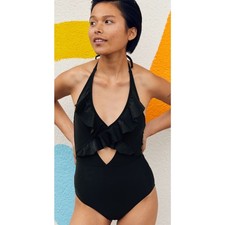 Aerie One Piece Swimsuit Size Small Ruffle Color Black Full Coverage Swimwear