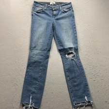 PAIGE Skyline Ankle Peg Distressed Blue Jeans Womens 28 Raw Hem Made in USA