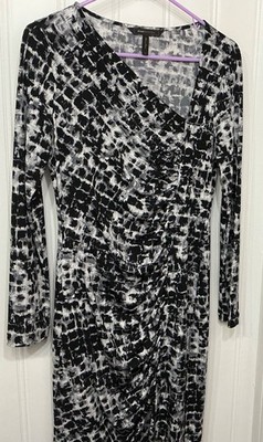  BCBG Maxazria Size M Long Sleeve Dress Black, Gray, White, EUC