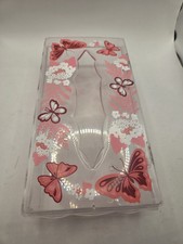 Vintage Wolff Clear Acrylic Pink Butterflies Scalloped Tissue Box Holder MCM